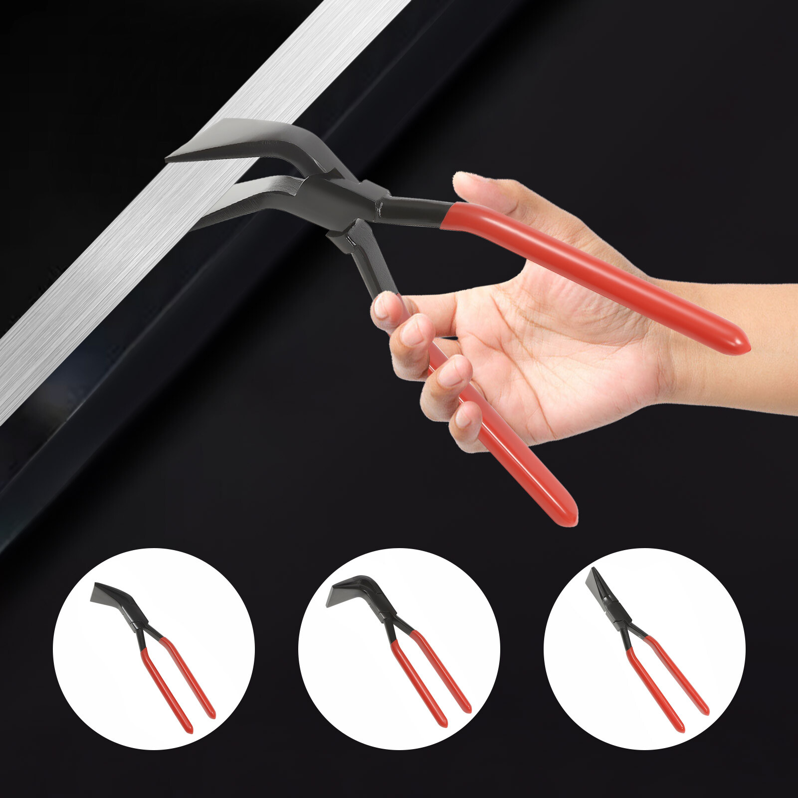 3-Pieces 0° 45° 90° Hand Seamers Sheet Metal Bending Pliers Hand Tool Red/ Black