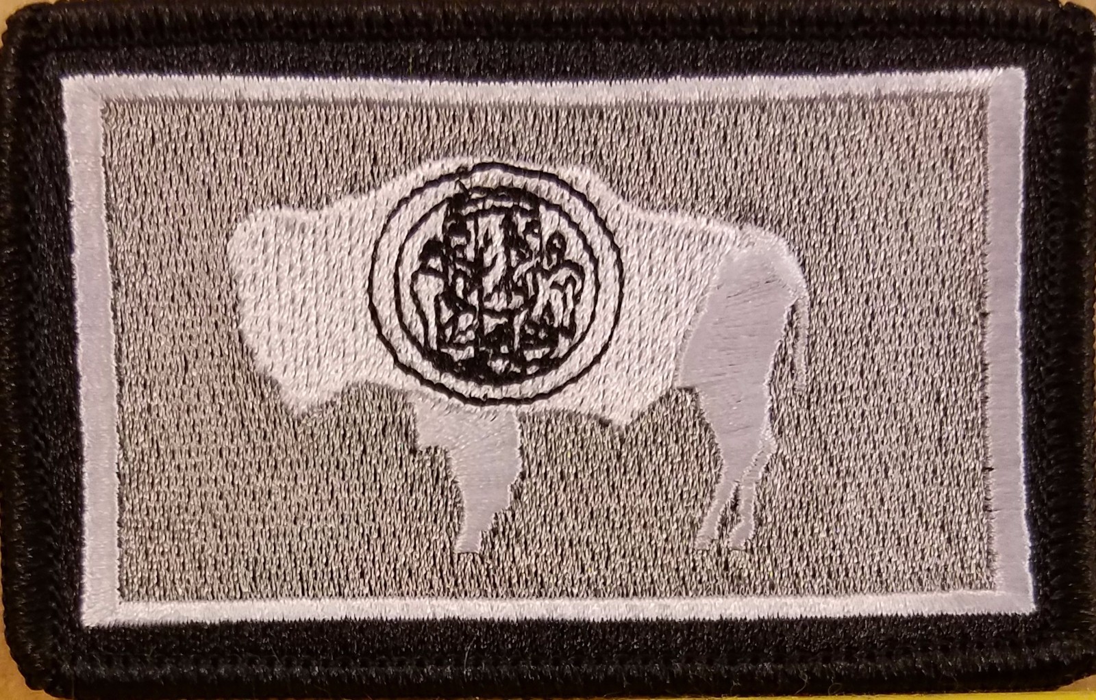 WYOMING Flag Patch W/ Hook & Loop Fastener Morale Emblem Gray Version # I