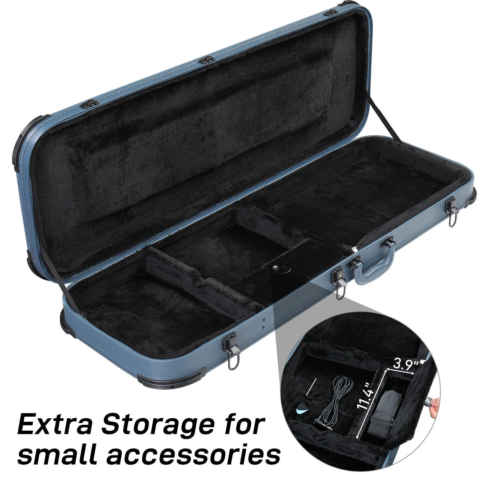 Electric Guitar Hardshell Case Fits Strat-Style - Molded Lockable Padded Blue