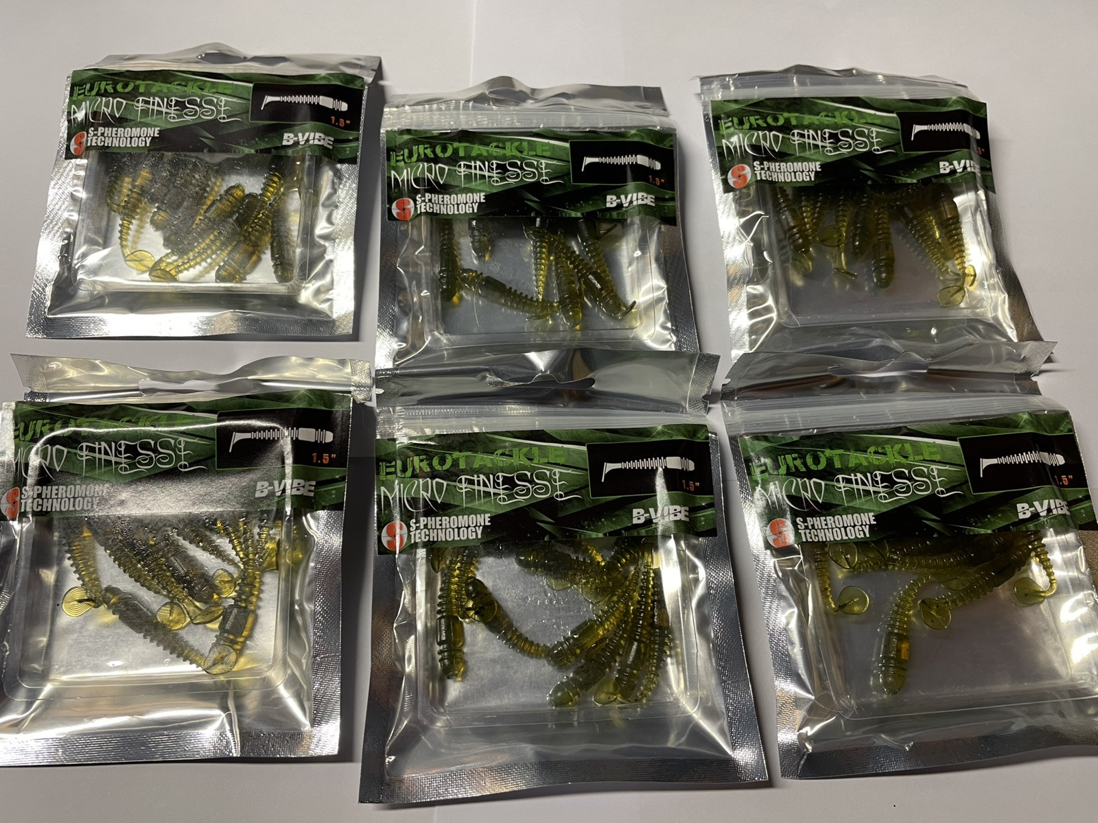 EuroTackle Micro Finesse B-Vibe 1.5 Inch , 1.5” B-vibe Green Pumpkin Six Packs.