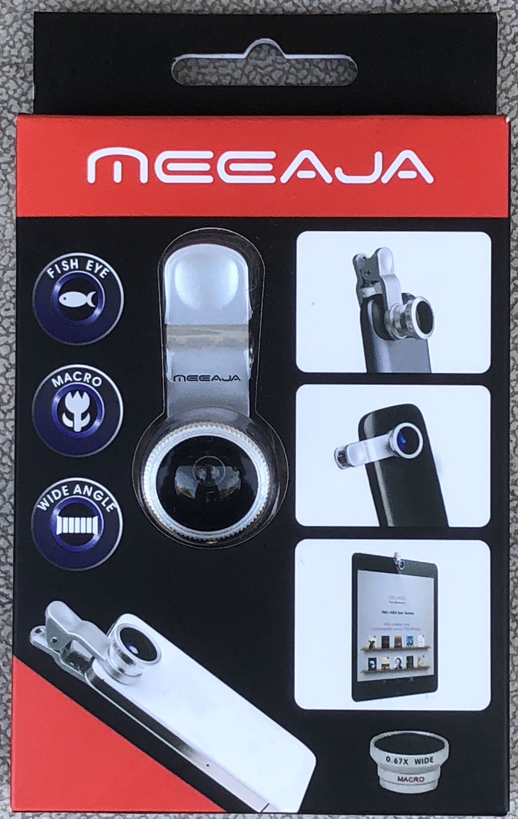 Meeaja 3 In 1 Universal Clip-on Camera Lens Set Fisheye, Macro, Wide Angle - New