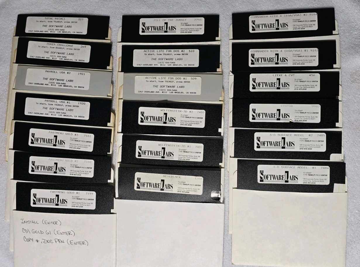 Software Labs LOT 19 PC 5.25" Disks Floppy Jill Jungle Wolfenstein Neverlock 3-D