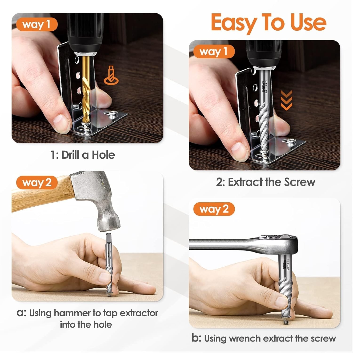 High-Quality CR-MO Bolt Extractor Set - Easy Out for Stripped & Broken Screws