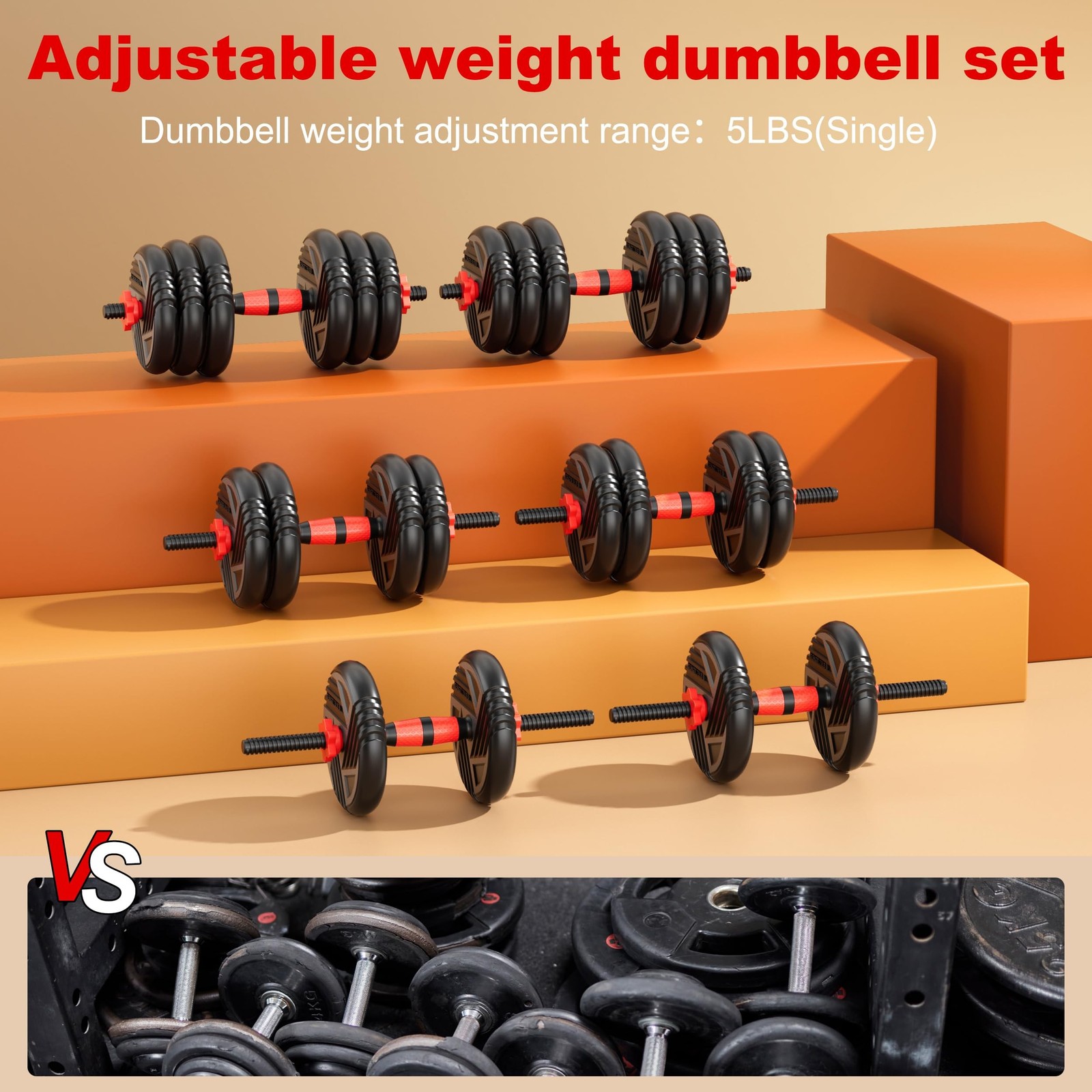 Adjustable Dumbbell Set, 20/30/45/70/90lbs, 5 in 1 Multi-Function Dumbbells |...