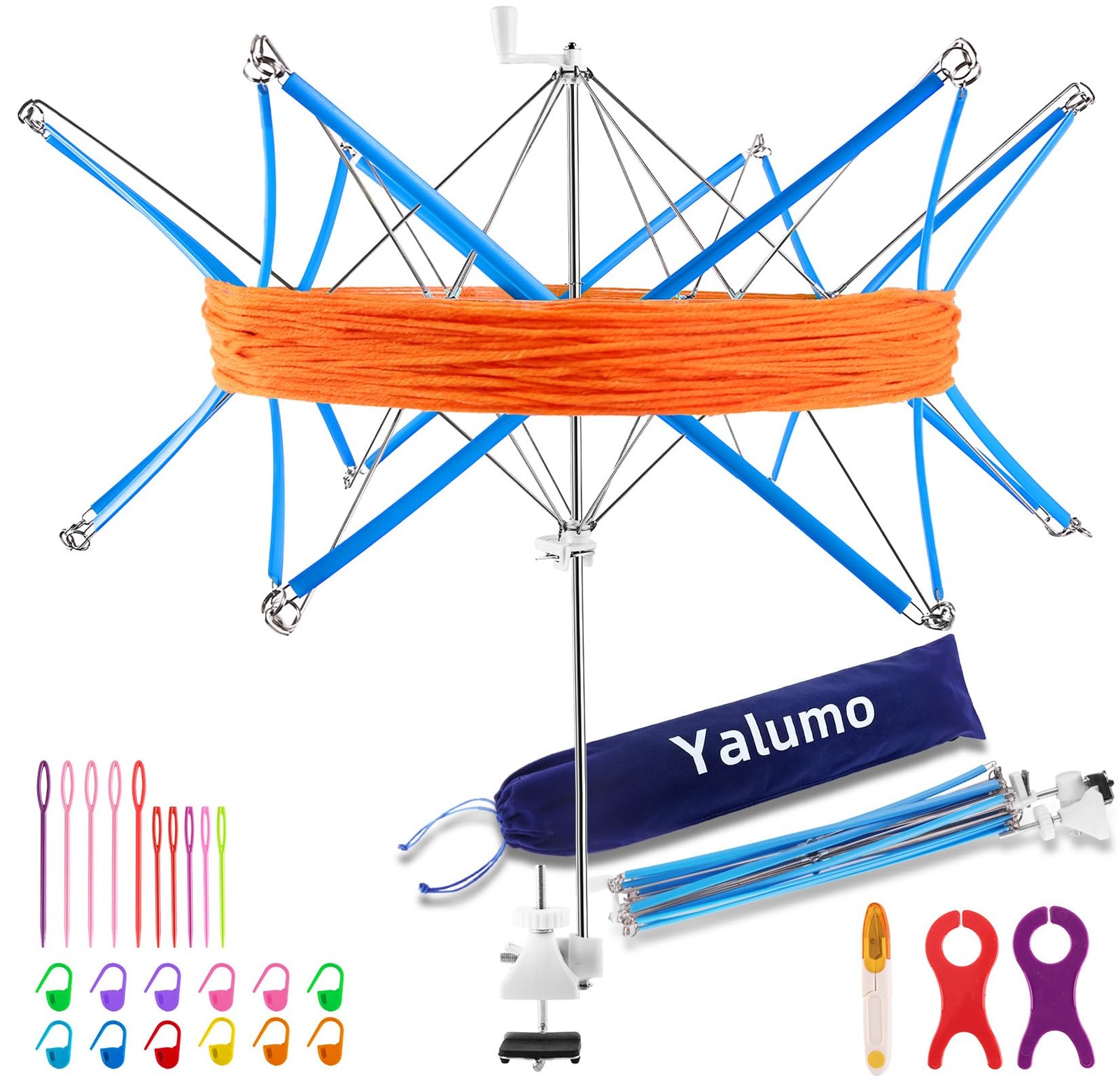 Yalumo Yarn Swift, Umbrella Swift for Crocheting, 26.5 inches, Blue