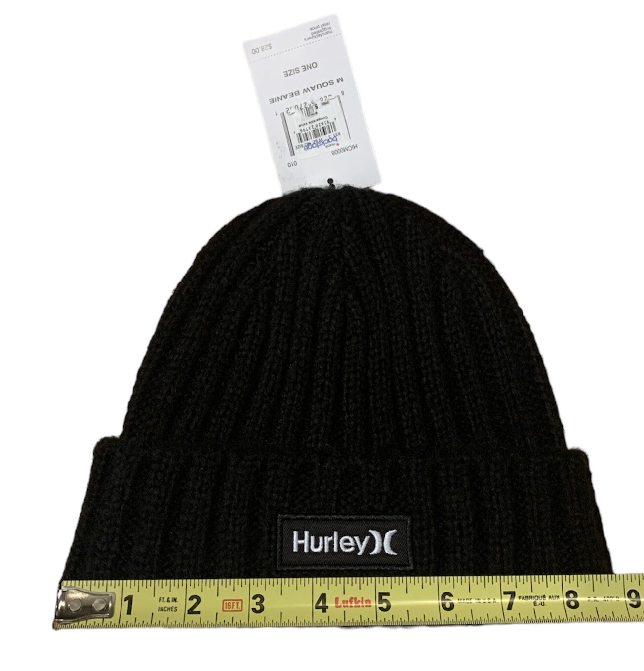 HURLEY Black Ribbed Beanie Hat - New With Tag