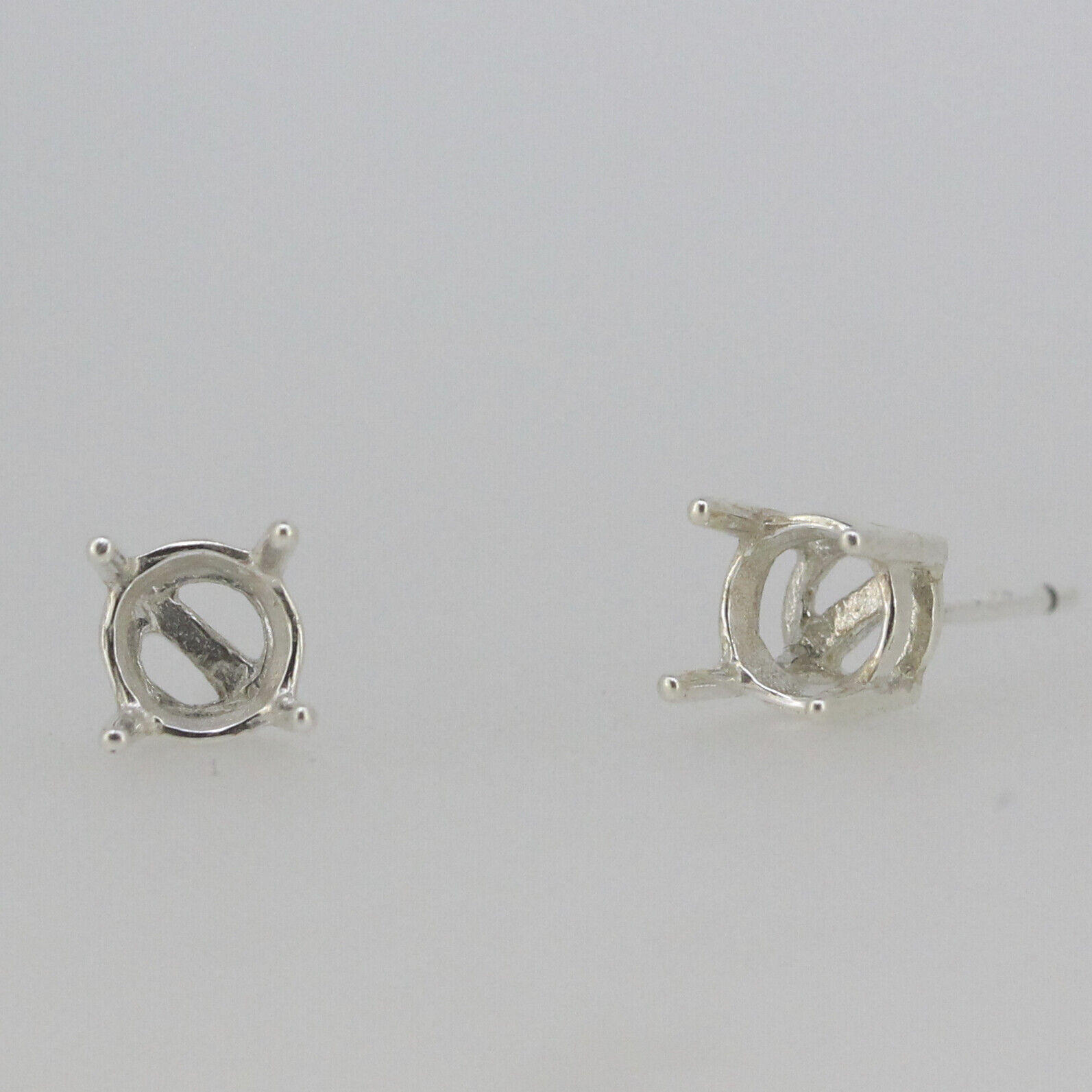 Sterling Silver Semi Mount Earrings Setting RD 6x6mm Stud 4 Prongs Stud L496E496