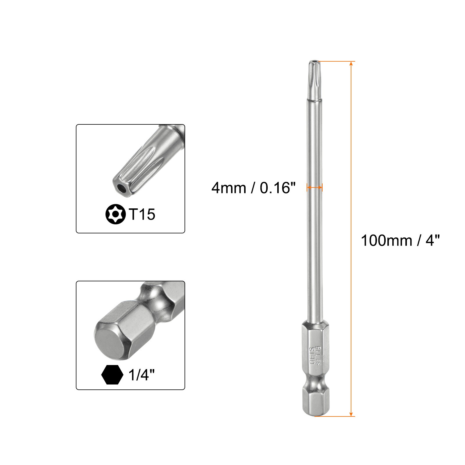 2pcs T15 Security Torx Bit 1/4" Hex Shank 4" Long Tamper Resistant Star Bits