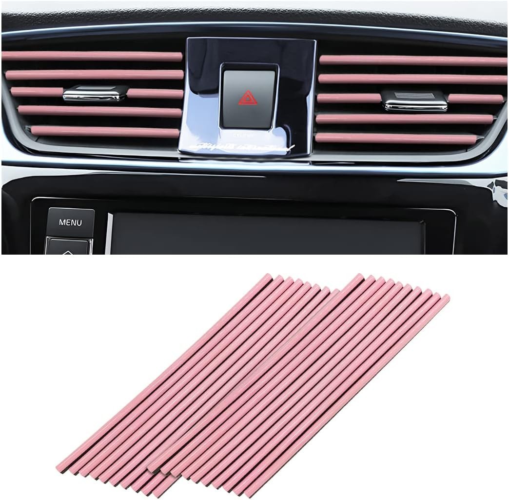 20PCS Car AC Vent Trim Strips, Pink, Universal Bendable Waterproof Car Decor