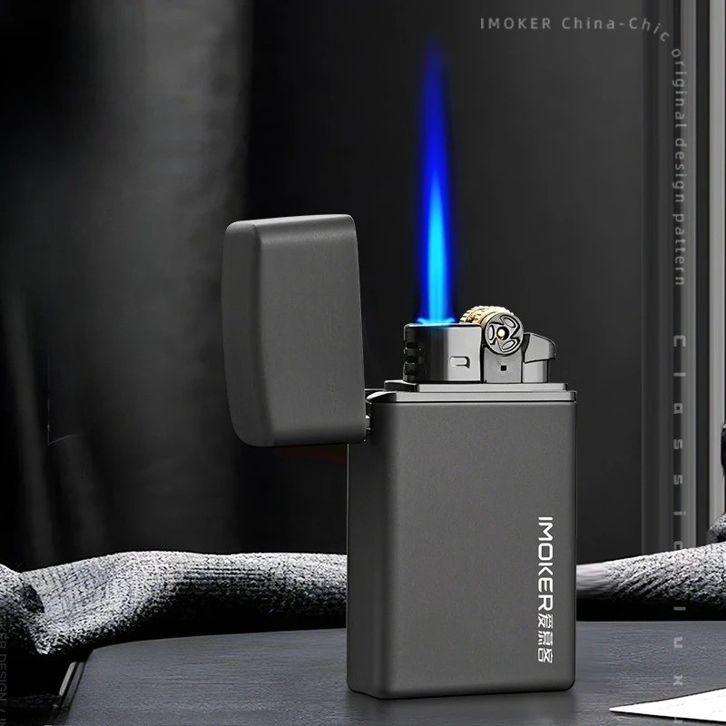 Windproof Blue Flame Butane Lighter Grinding Wheel Refillable Black Men's Gift