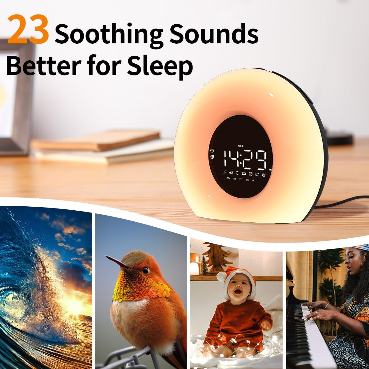 Wake Up Light Sunrise Alarm Clock with Sunset Simulation 23 Black