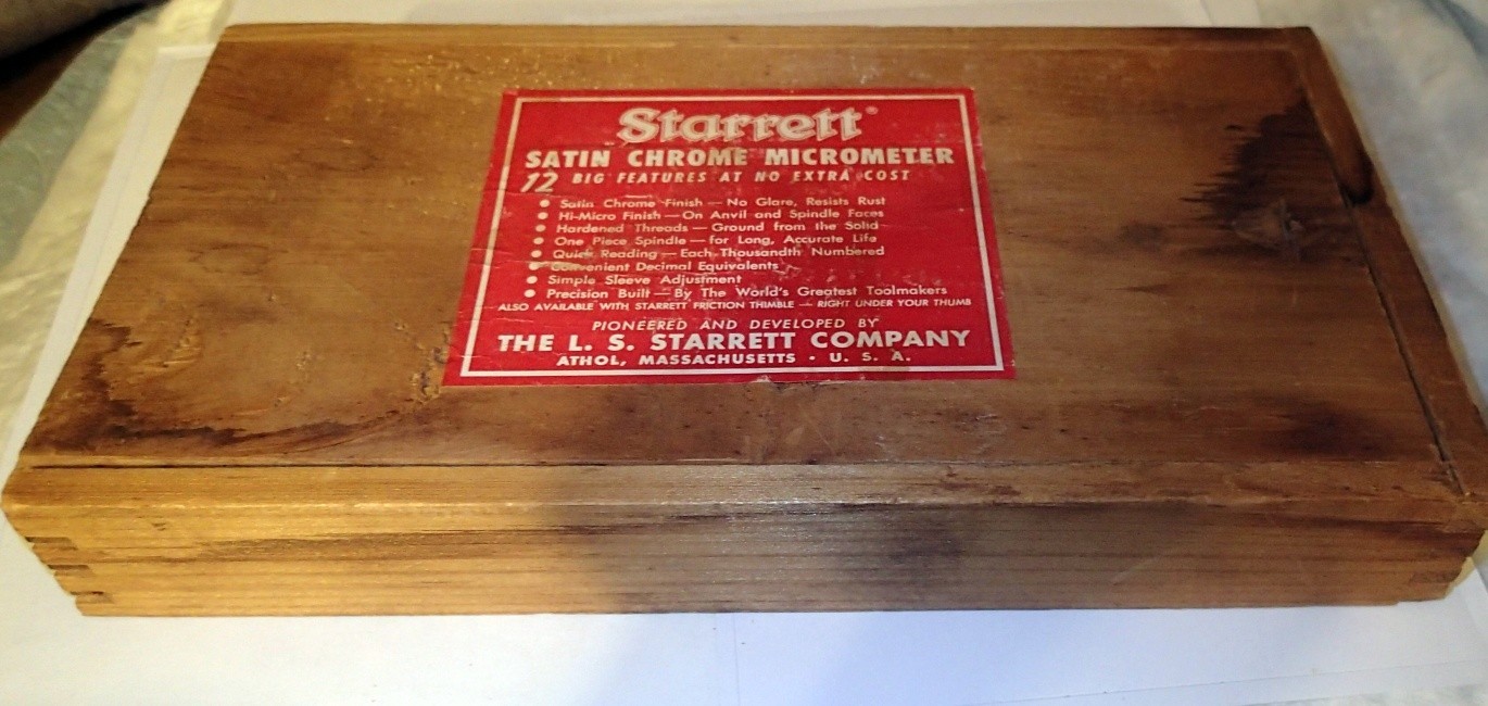 Starrett #436F 3" to 4" Micrometer In Original Wood Box Friction Thimble