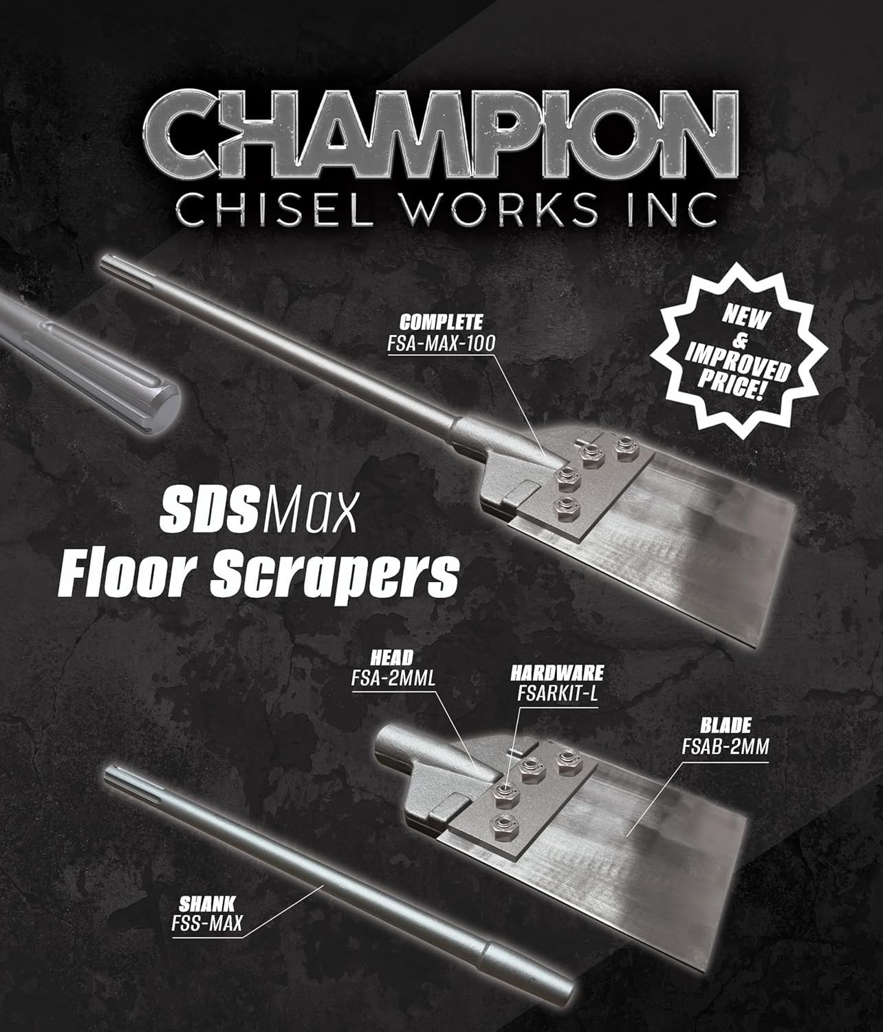 6" Wide SDS-MAX Floor Scraper System with SURE-LOCK Fasteners/Remove Ceramic Til