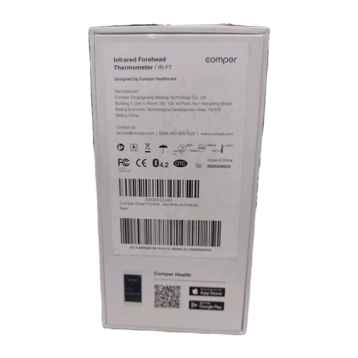Comper Non Contact Thermometer, with Smart App, Bluetooth Connection, Good Cond.
