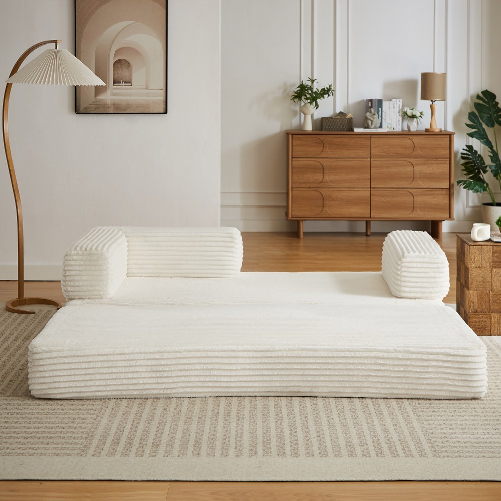 Beige Corduroy Loveseat Sofa, Plush Cloud Couch Design w/ No Assembly, Free Ship