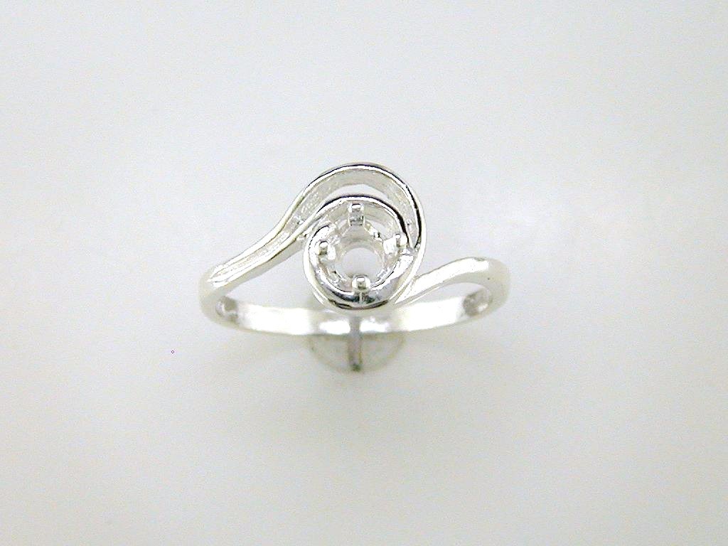 Round Fancy Swirl Solitaire Ring Setting Sterling Silver