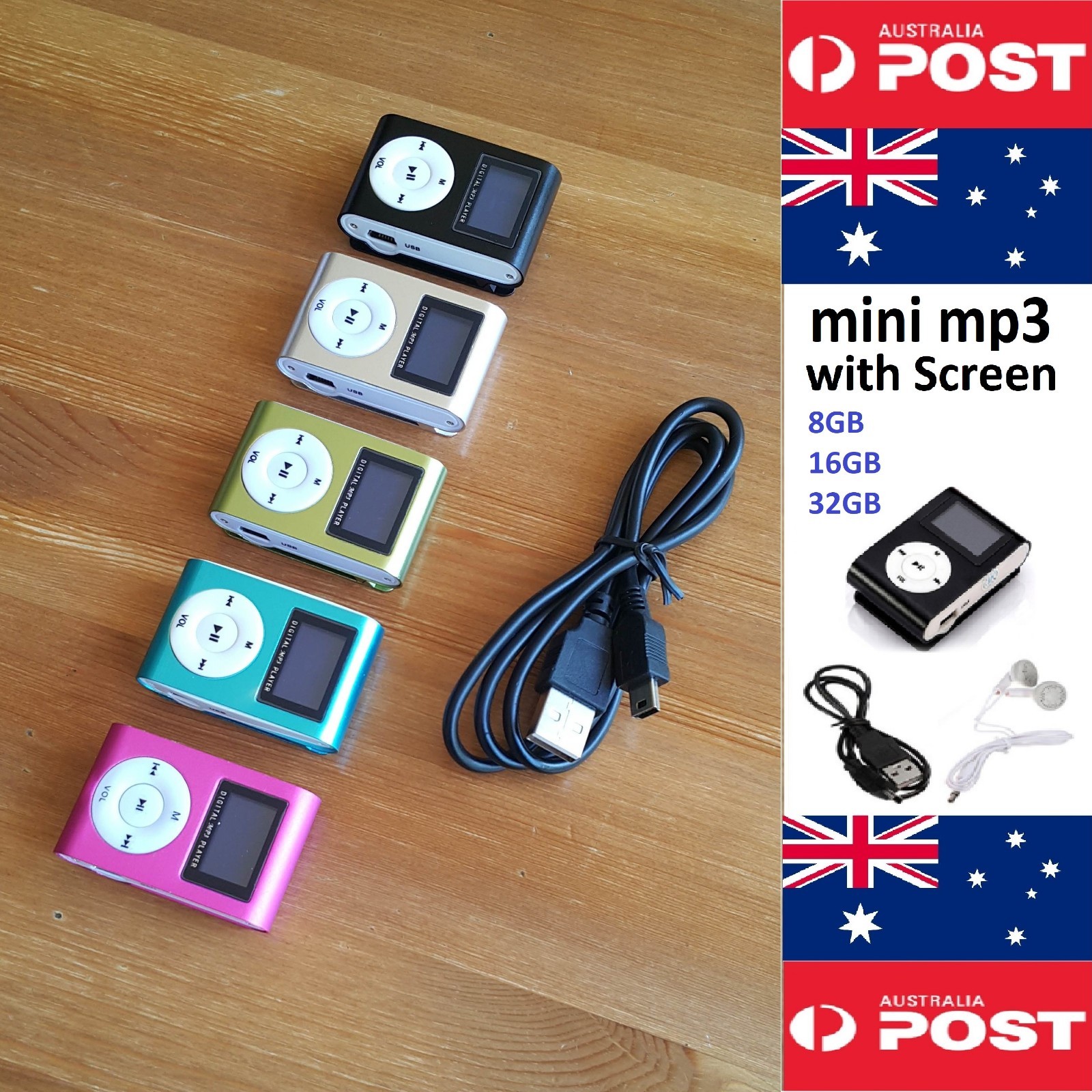 MINI MP3 PLAYER WITH SCREEN 8GB 16GB or 32GB MEMORY WITH CLIP - Local Seller !