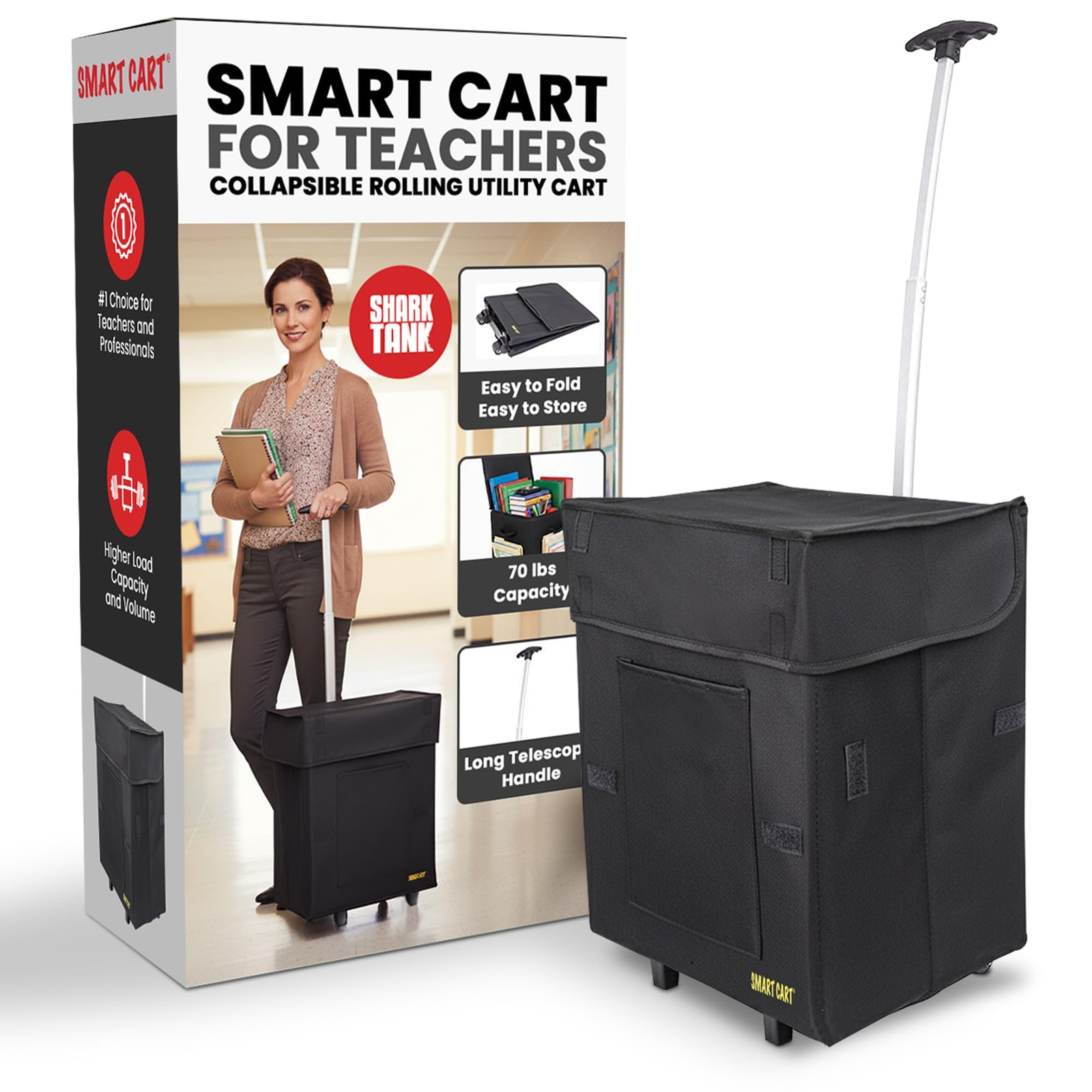 dbest products Smart Cart, BLACK Collapsible Rolling Utility Cart