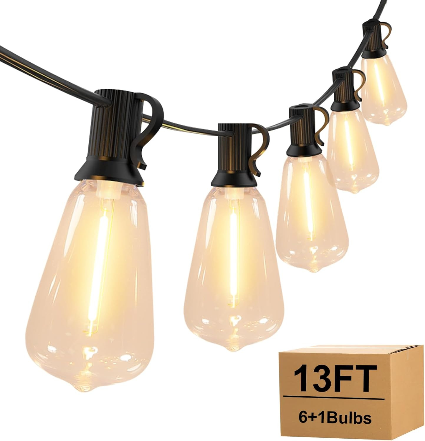 Outdoor String Lights with ST38 Clear Globe Bulbs, Black Cord, Waterproof LED...