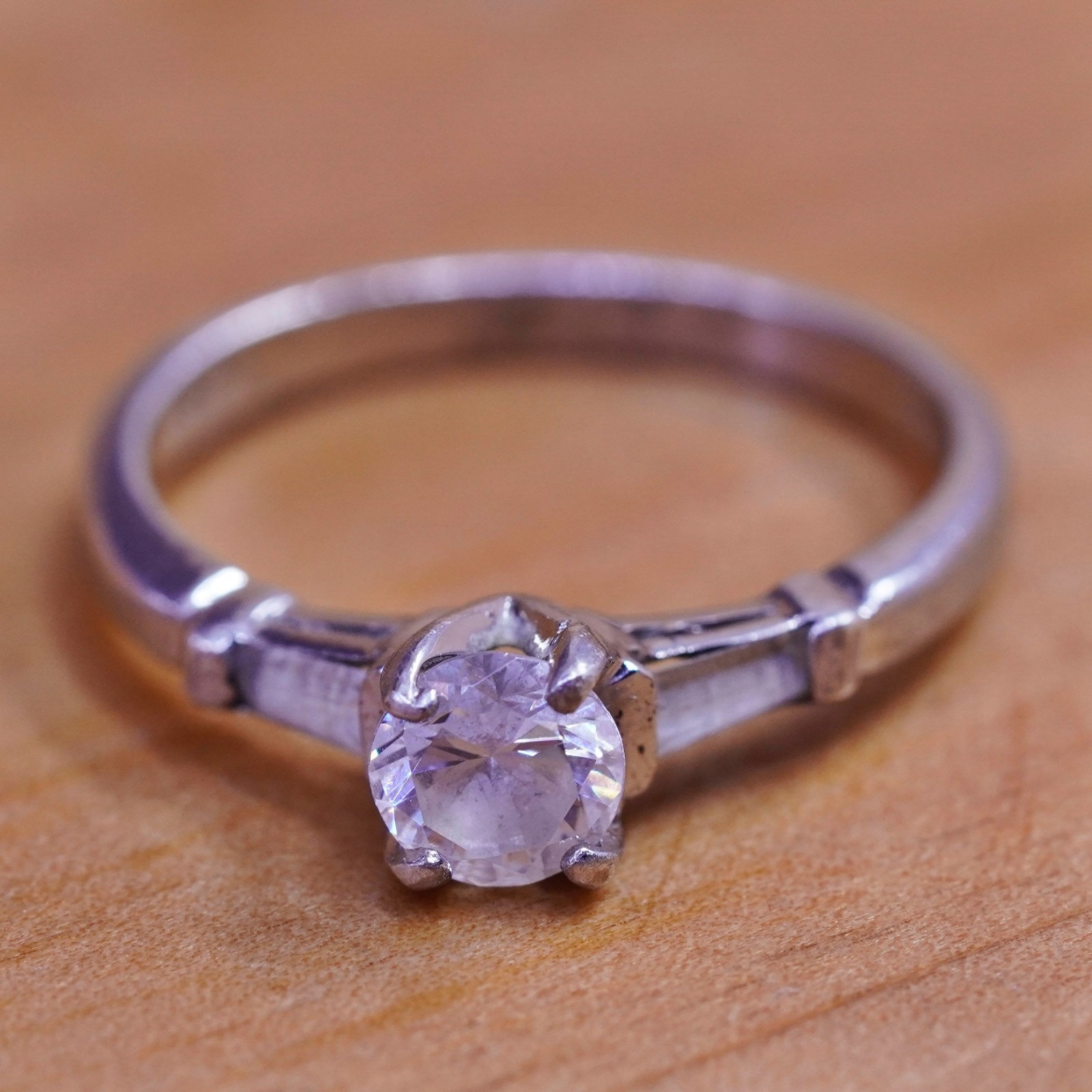 Size 6, vintage Sterling silver handmade ring, 925 engagement band with cz