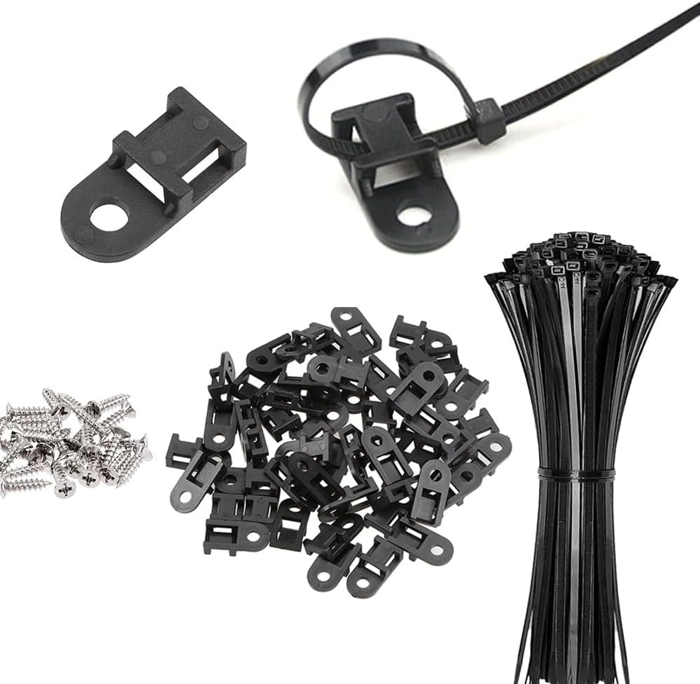 60 Set Cable Zip Tie Mounts Kit Black 6" Ties, 60 Set,