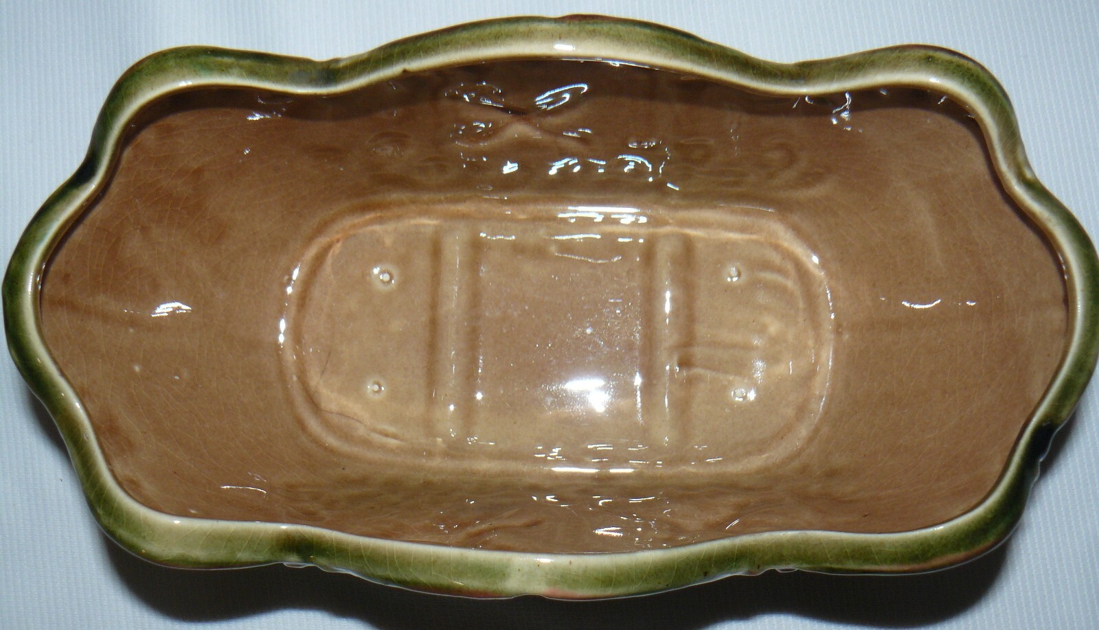 Vintage Square Oval Ruffle 9" Long Planter Crackle Ceramic Ducks In Flight
