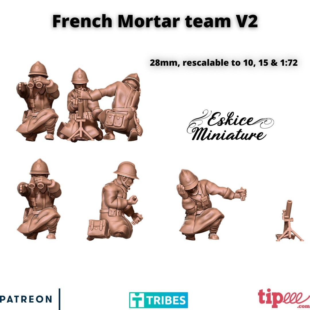 Eskice Miniatures WW2 Early War French Mortar Team WWII France Bolt Action 28mm