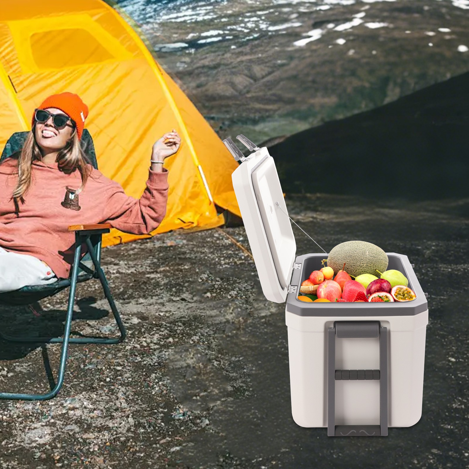 Portable Insulated 45L Wheeled Cooler w/ Handle, Ice Retention for Beach Camping