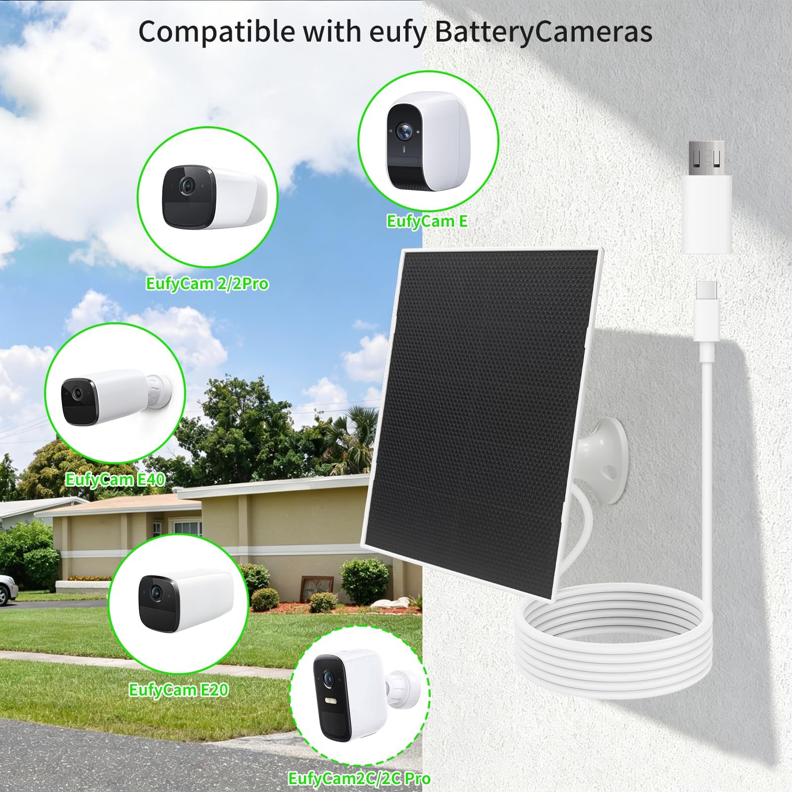 4W Solar Panel Charger Solar Panel Compatible Eufy Cameras & Doorbell IP65