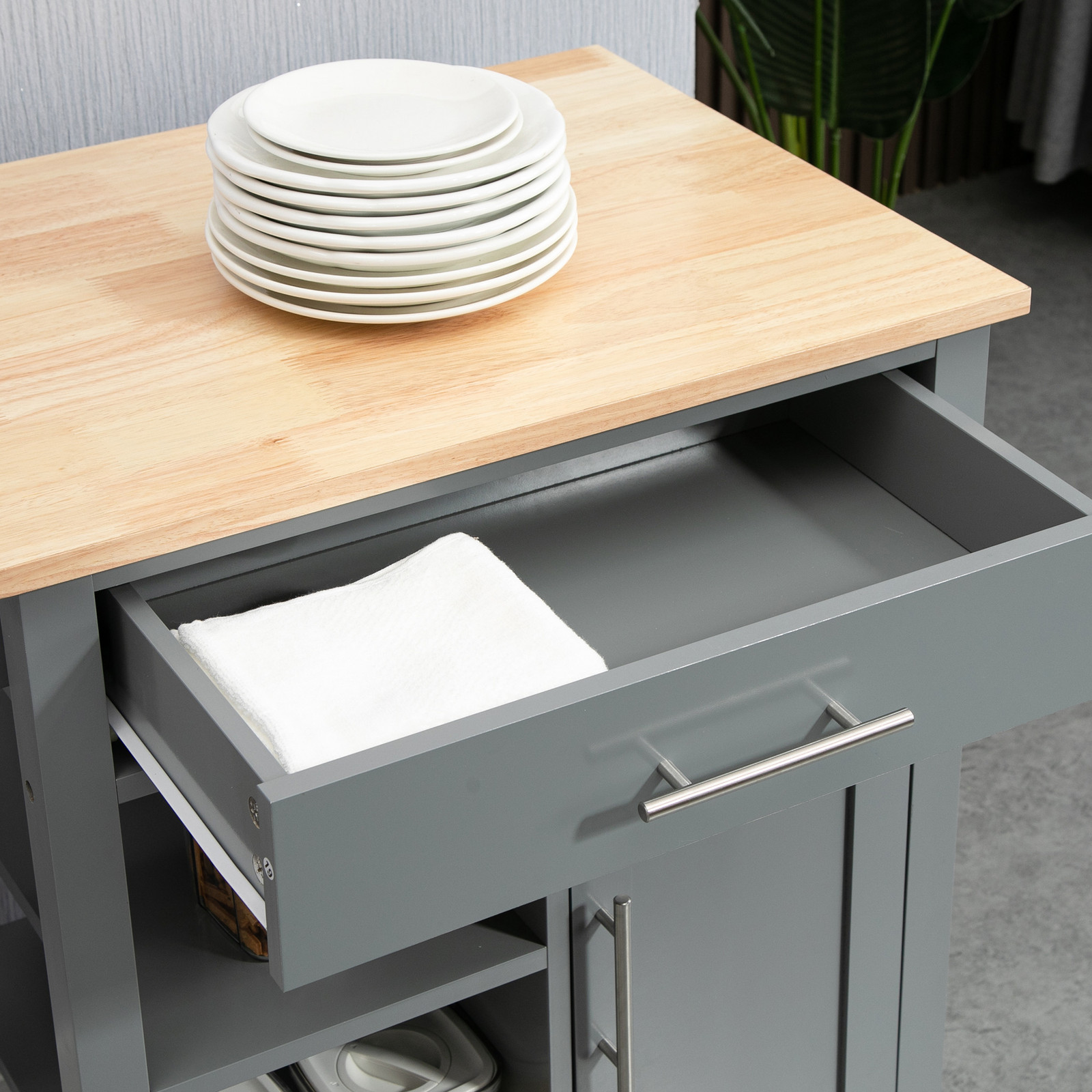 HOMCOM Kitchen Storage Island Utility Rolling Cart, Grey, Used