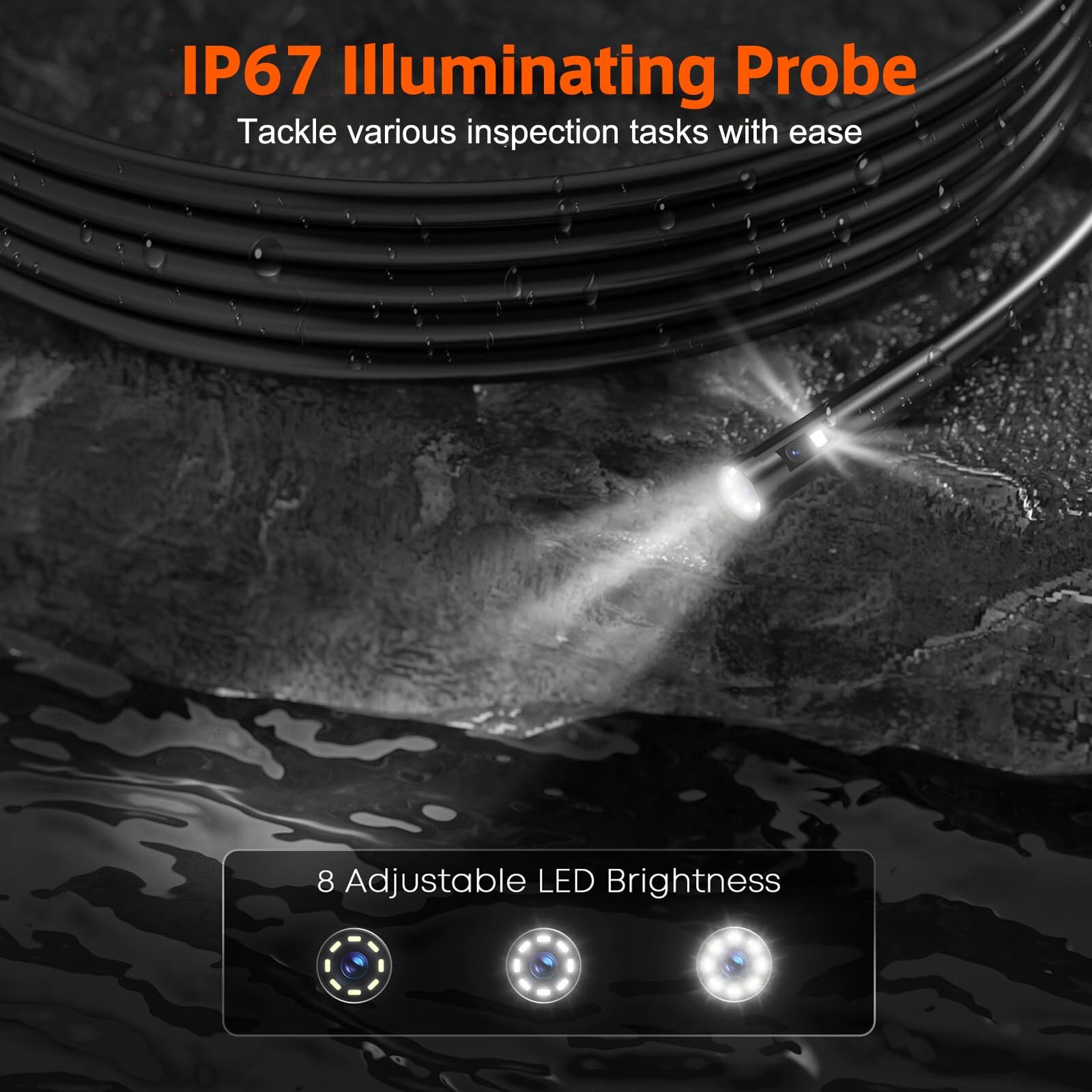 Triple Lens Inspection Drain Camera, 5 IPS Split Screen Borescope with Light & 3