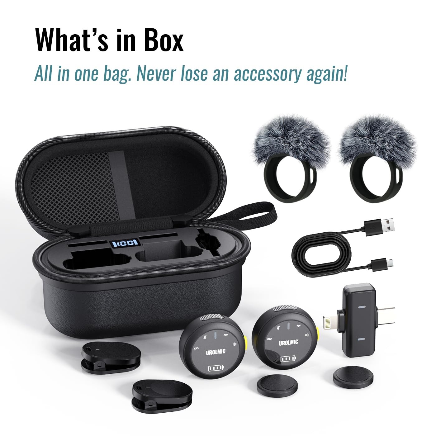 Wireless Lavalier Microphone, 40-Hour Battery, 55m Range, Magnetic Clip