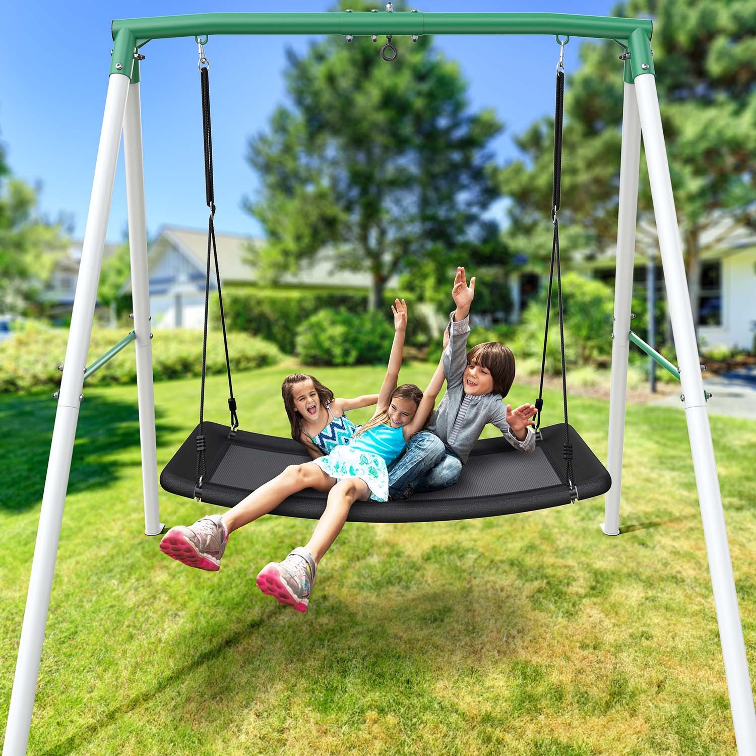 Trekassy Metal Swing Set with 60" Platform Swing Heavy-Duty A-Frame for Backyard