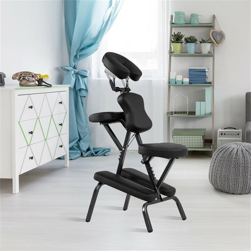 Pemberly Row Travel Massage Tattoo Spa Chair w/ Carrying Bag in Black