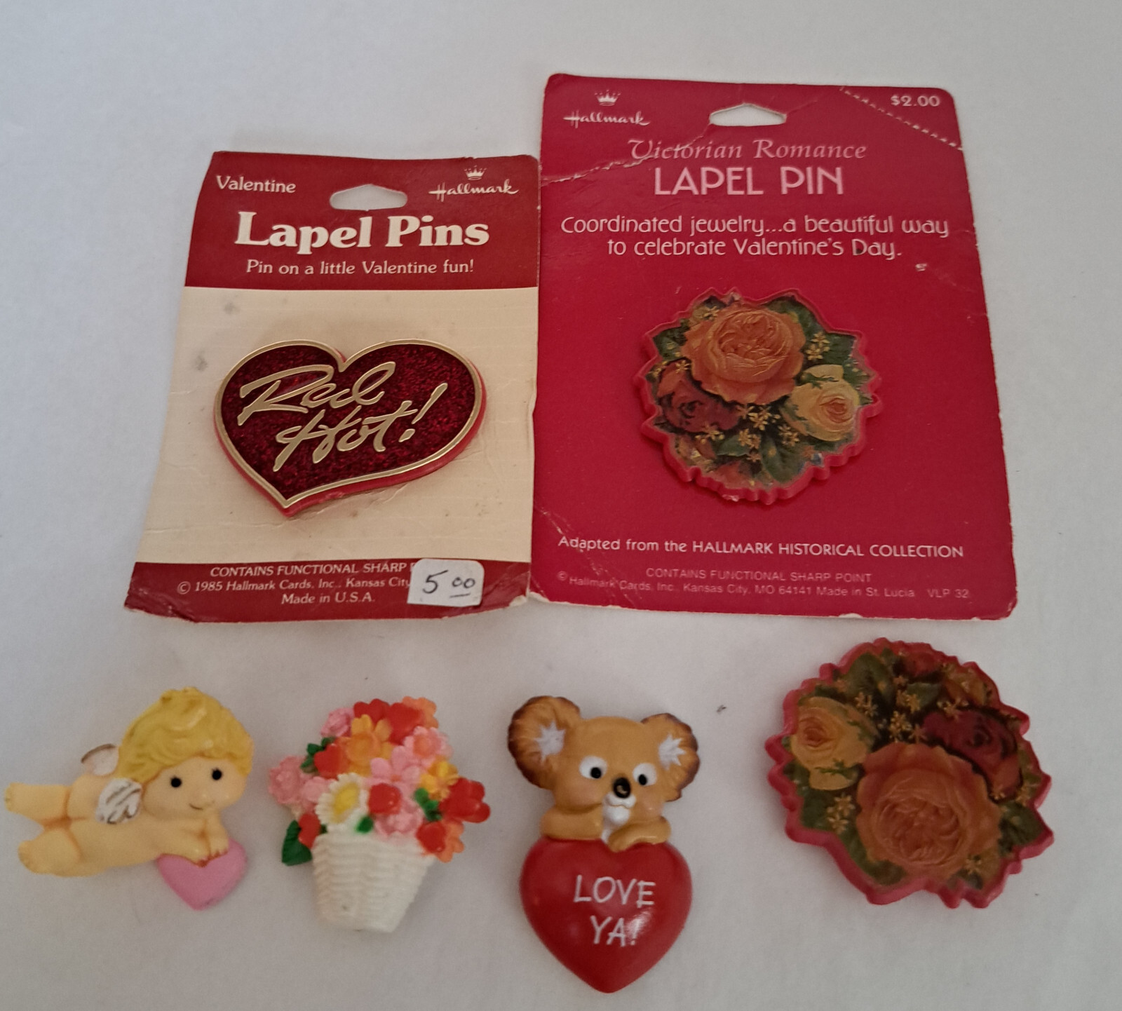 Hallmark Pins Vintage Valentines Day Pins -  Lot of 6 Valentines Day HALLMARK