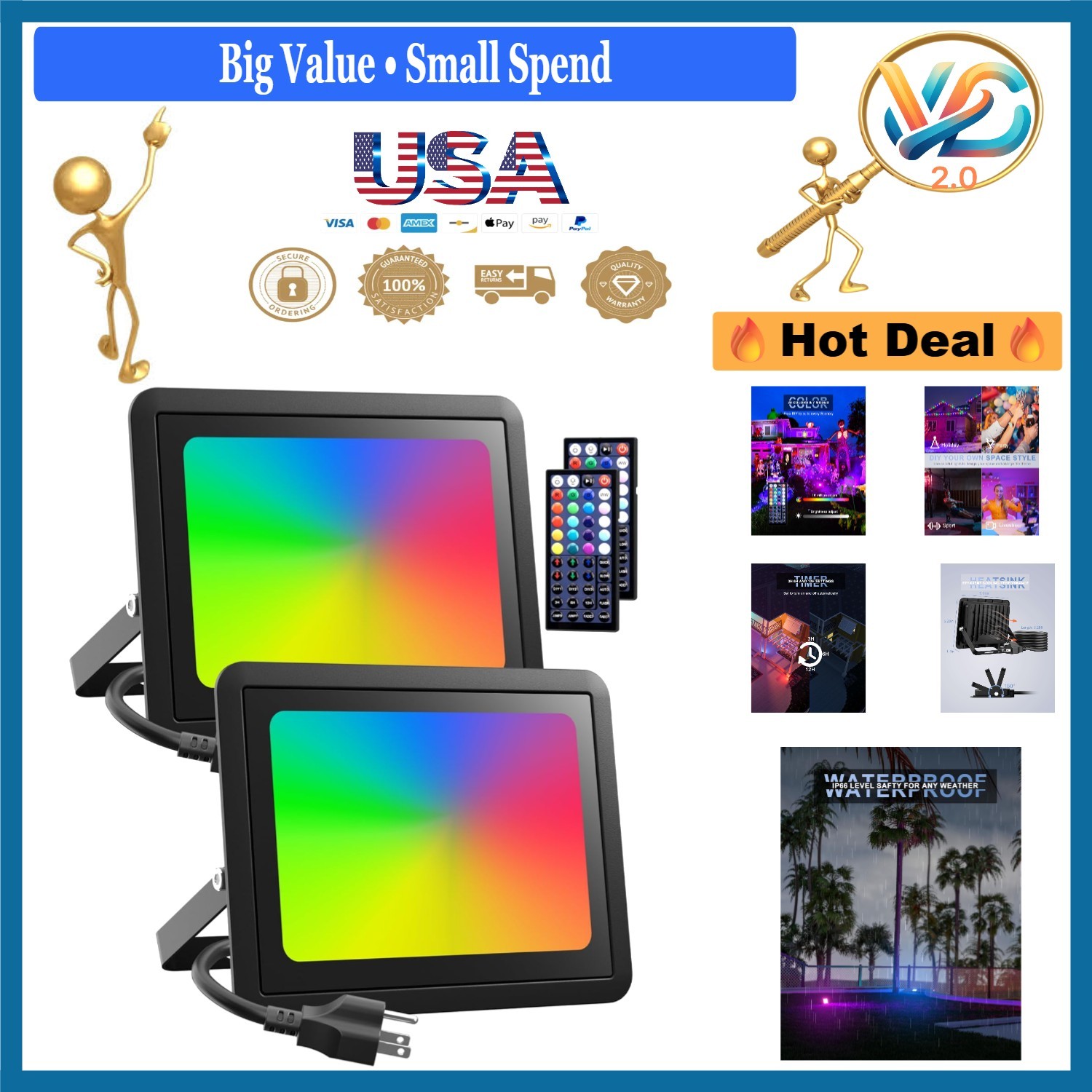 600W LED Flood Light RGB Outdoor Wall & Floor Stage Landscape Lights
