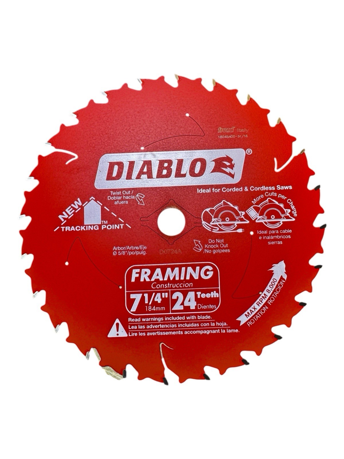 DIABLO 7-1/4" CARBIDE TIP CIRCULAR SAW BLADE 24T 24 TEETH FRAMING D0724