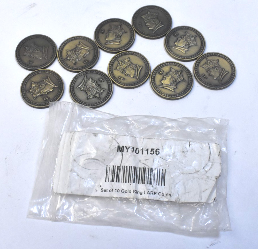 Lot of 10 LARP Gold King Coins MY101156 1.2" Dia Zinc w Galvanized Nickel Finish