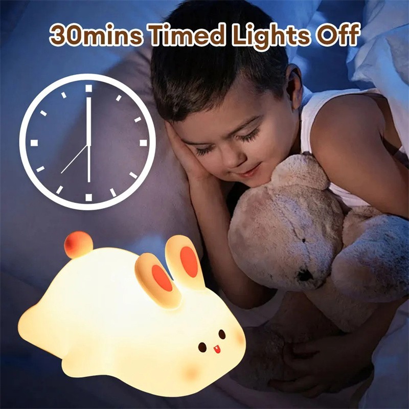 Cute Rabbit Silicone LED Night Light Touch Sensor USB Rechargeable Nursery Lamp