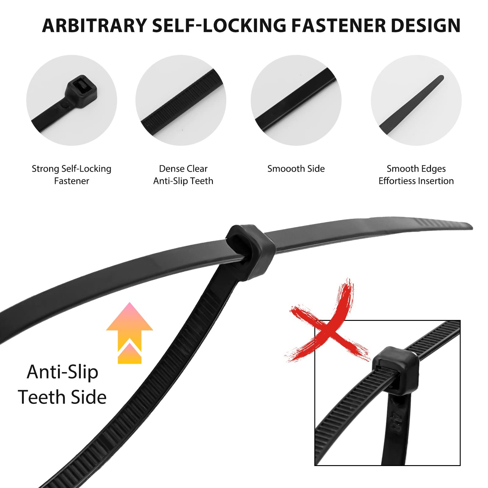 Zip Ties Assorted Sizes 4" 6" 8" 12", 2000PCS Black Nylon Cable Ties