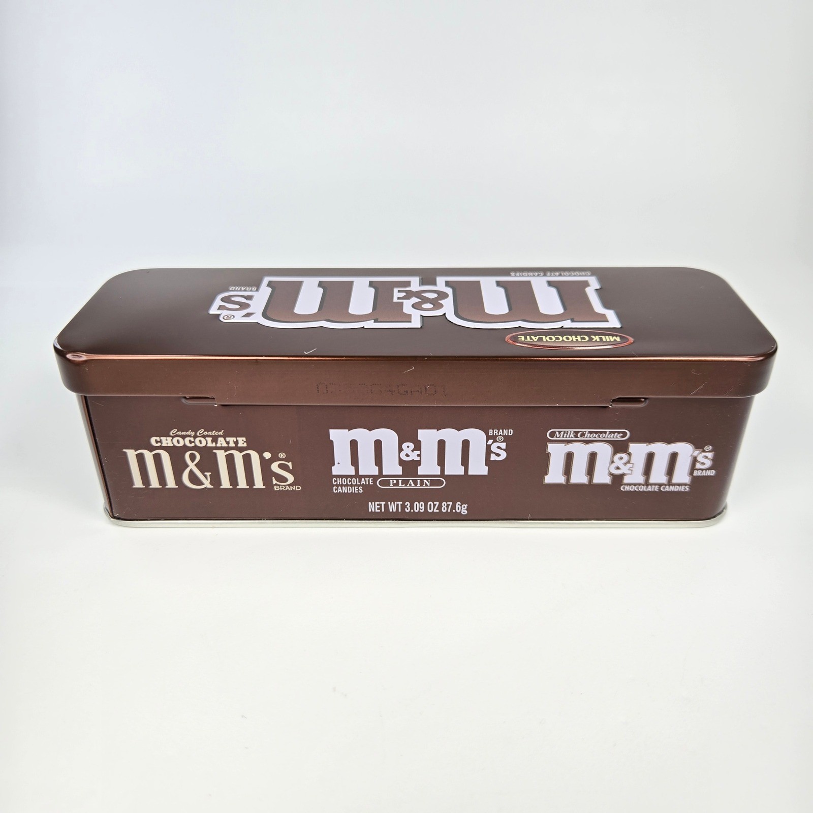 Vintage M&Ms Milk Chocolate Candy Tin Metal Rectangular Collectible Box Fun Size