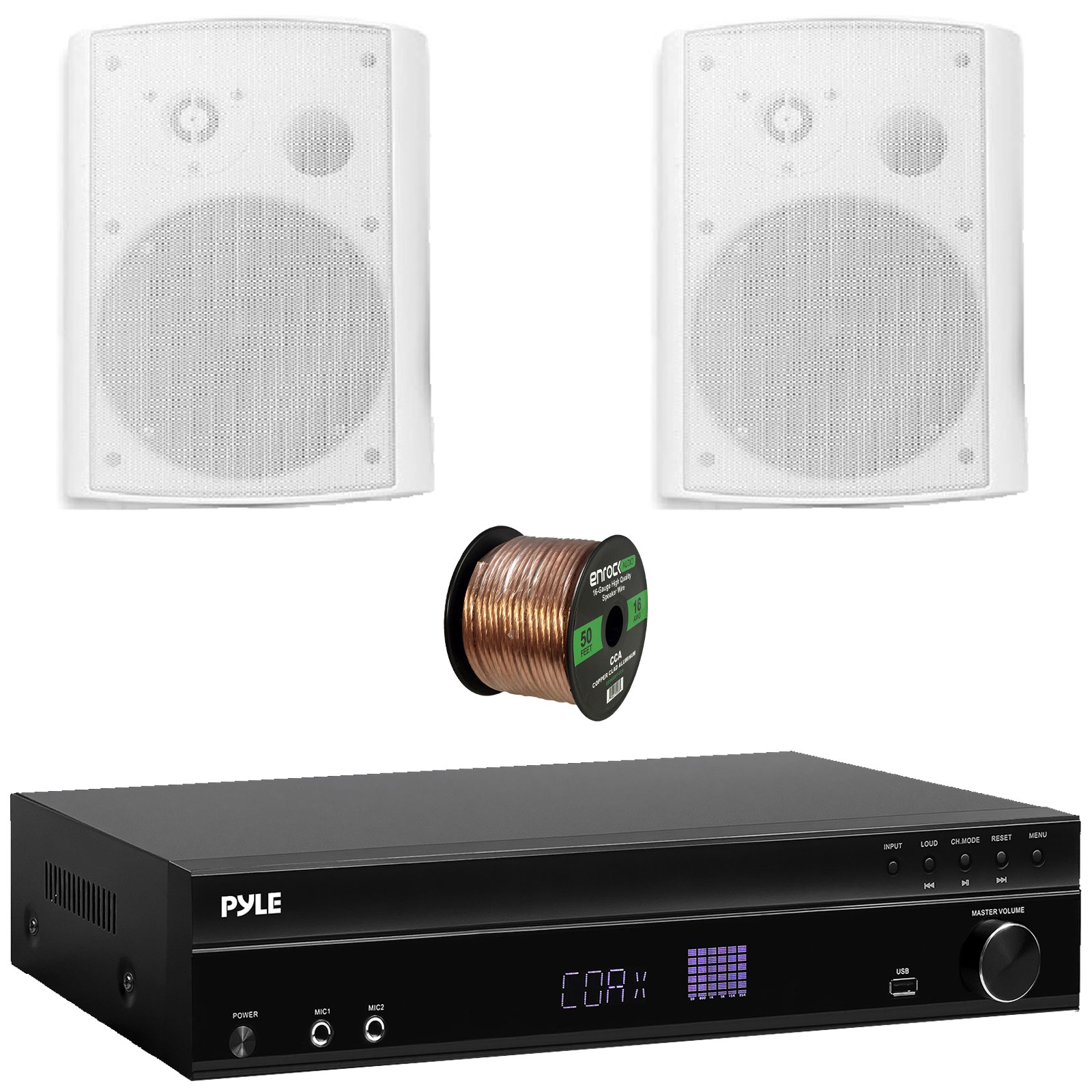 Pyle PT875BT 1000W Max Home Receiver, 2x 6.5" 500W Max Indoor/Outdoor Speakers