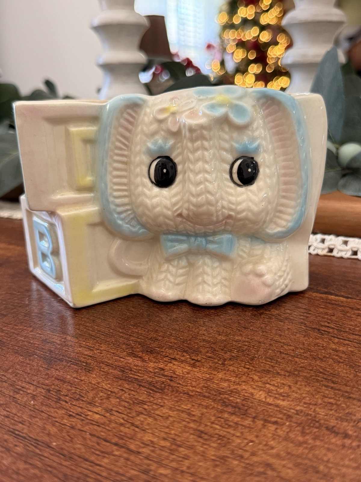 Baby Elephant with Blocks Nursery Planter Ceramex Del Norte Ceramic Mexico