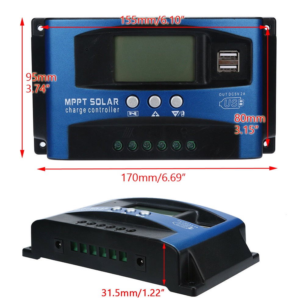 60A MPPT Solar Panel Regulator Charge Controller 12V/ 24V Auto Focus Tracking