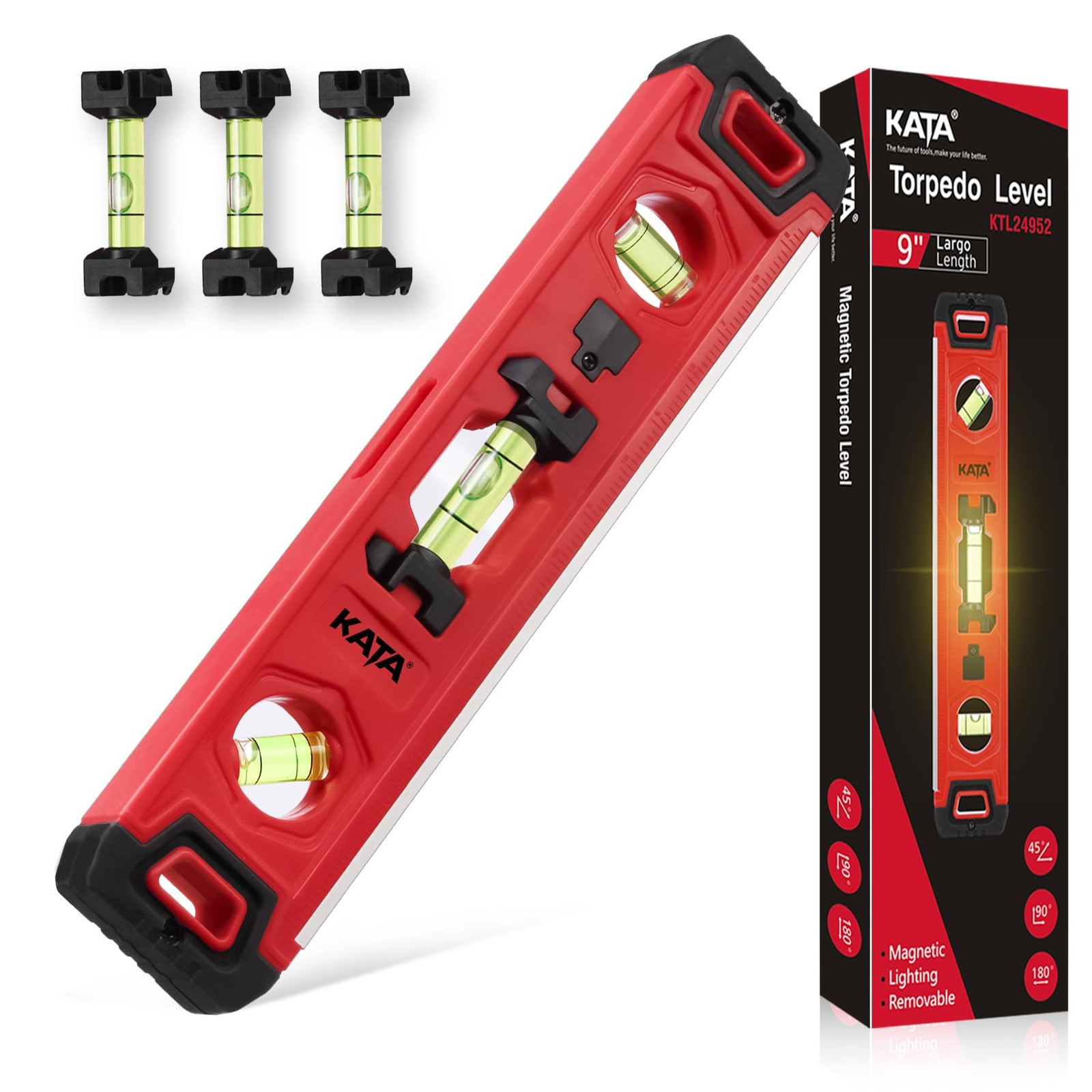KATA Torpedo Level Magnetic with Light: 9 Inch Shockproof Small Small, 3pcs