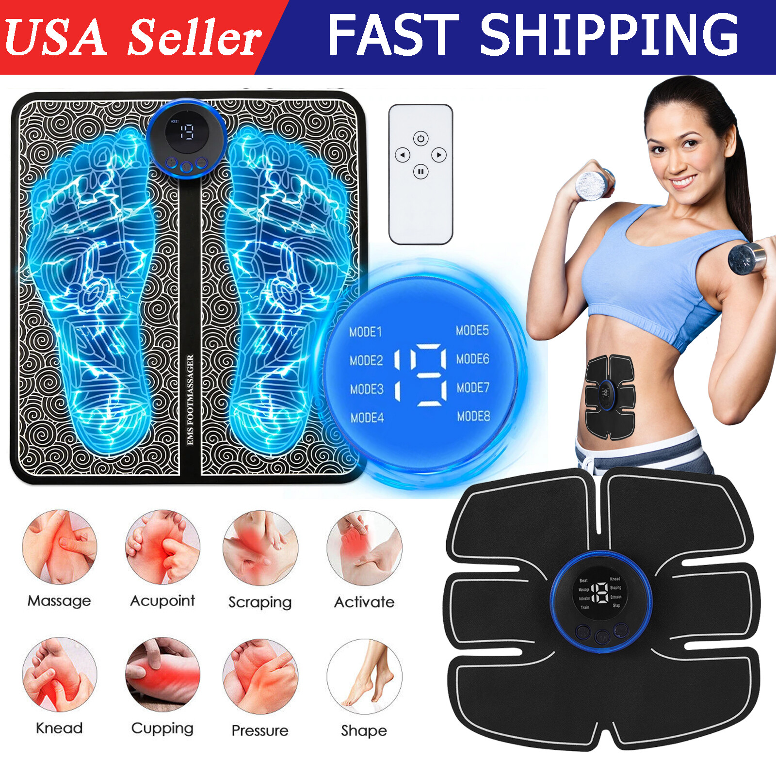Electric Muscle Toner Machine Foot Massager &Abdomen Massager Pain Relax Machine