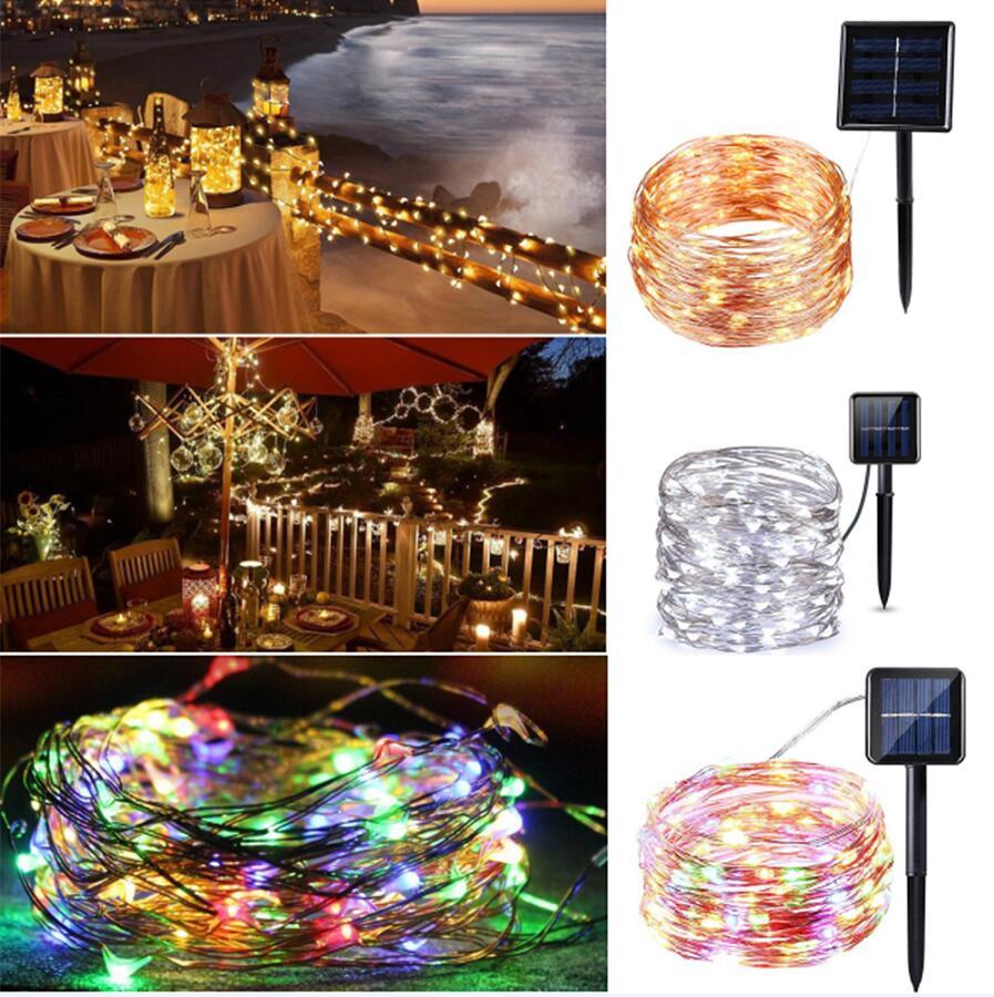 Xmas Party Garden Decor Solar String Lights LED Outdoor Waterproof Copper Wire