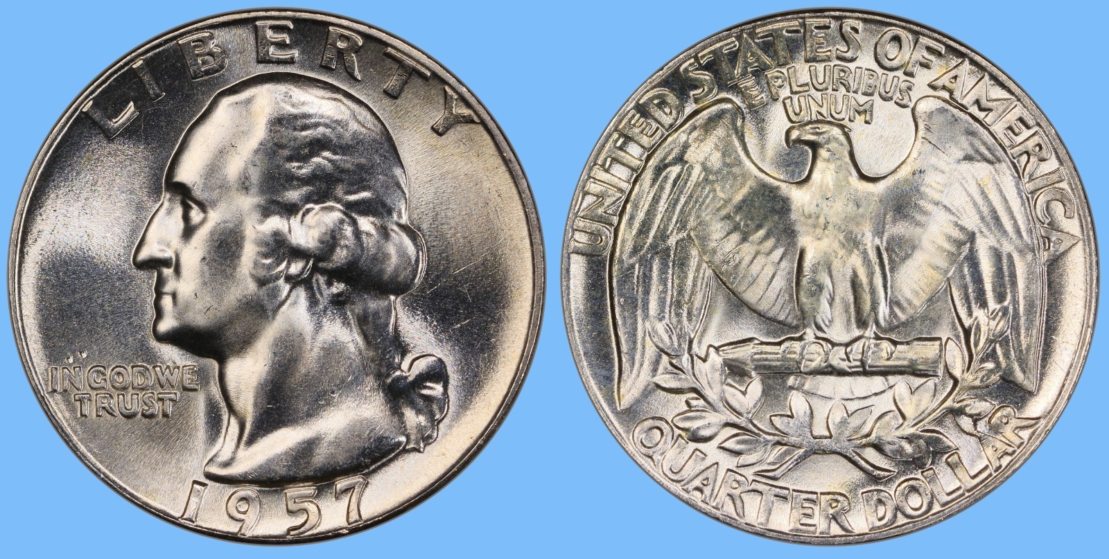 1957 Washington Quarter ~ BU Uncirculated Mint State ~ 90% Silver 25c US Coin