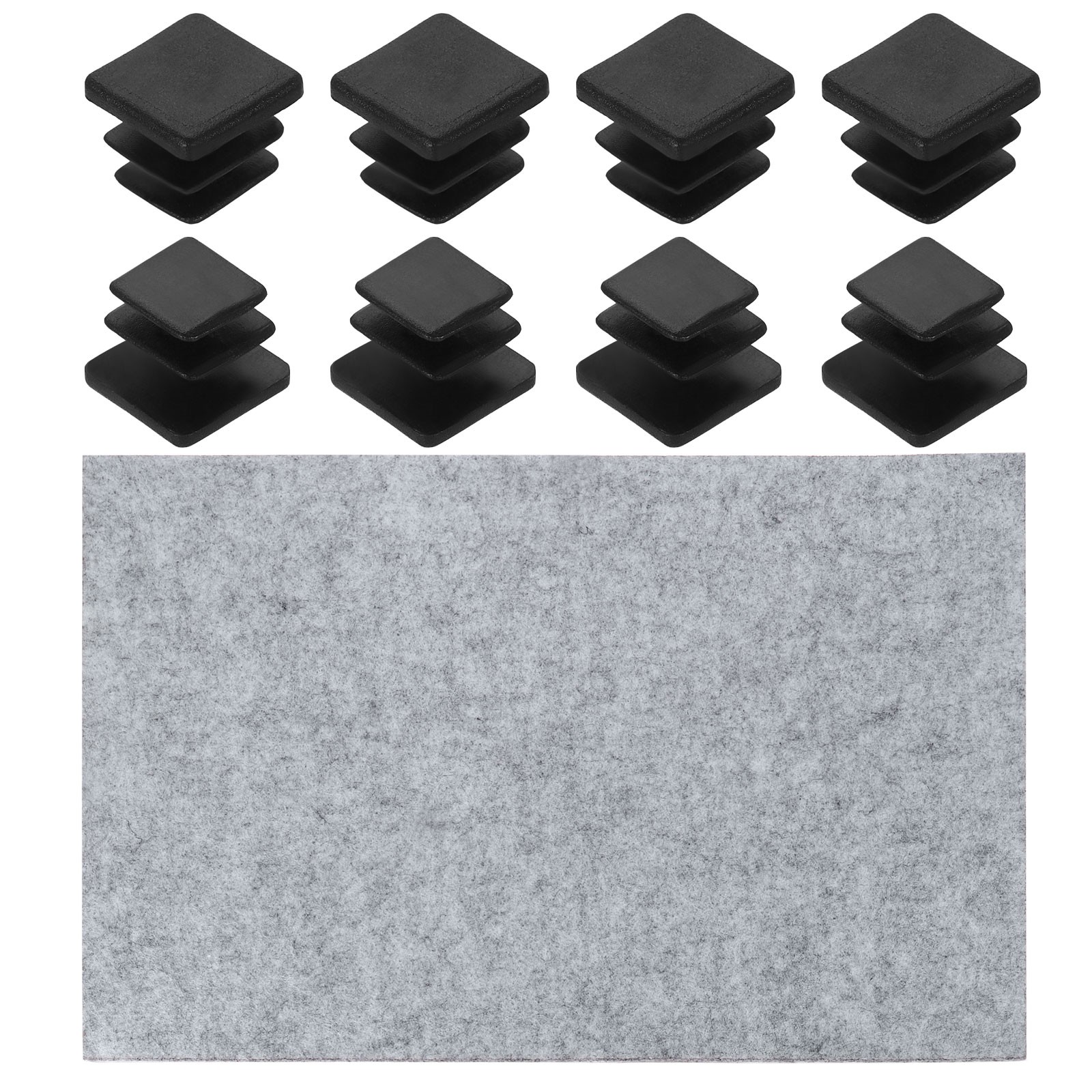 8Pcs 13mm/0.51" Square Plastic Plugs with Furniture Felt Pad Tubing End Cap