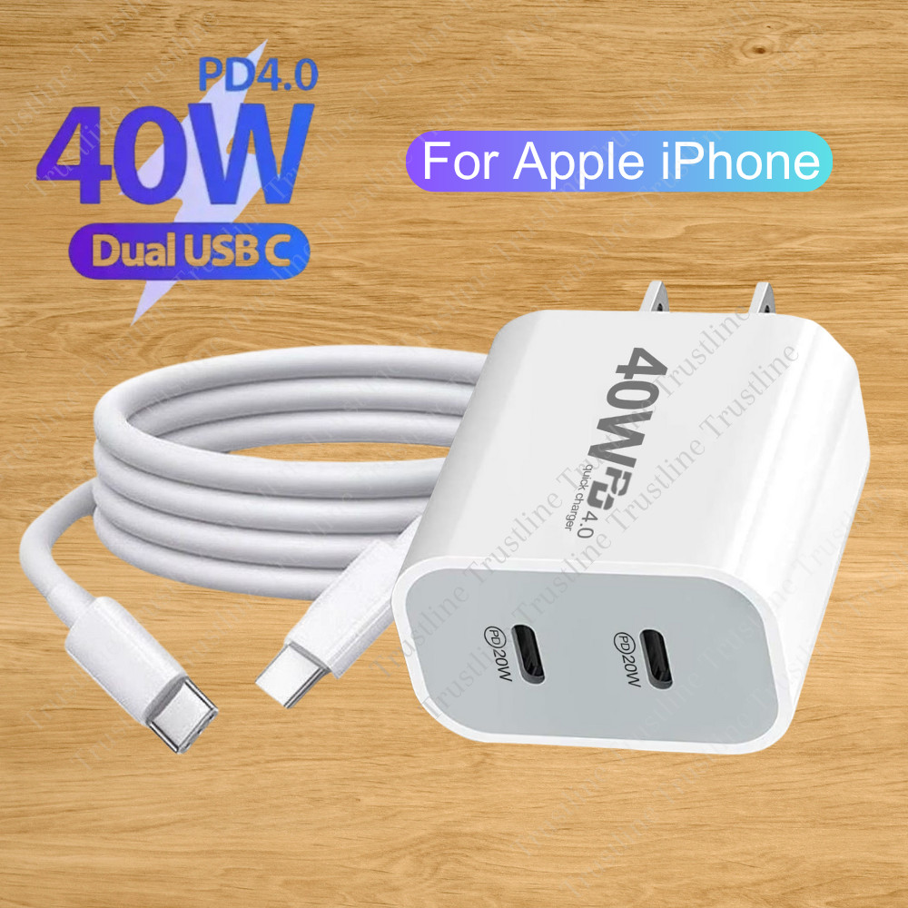 40W USB C Fast Charger Block PD Type C Cable For i-Phone 17 16 15 14 13 12 11 8